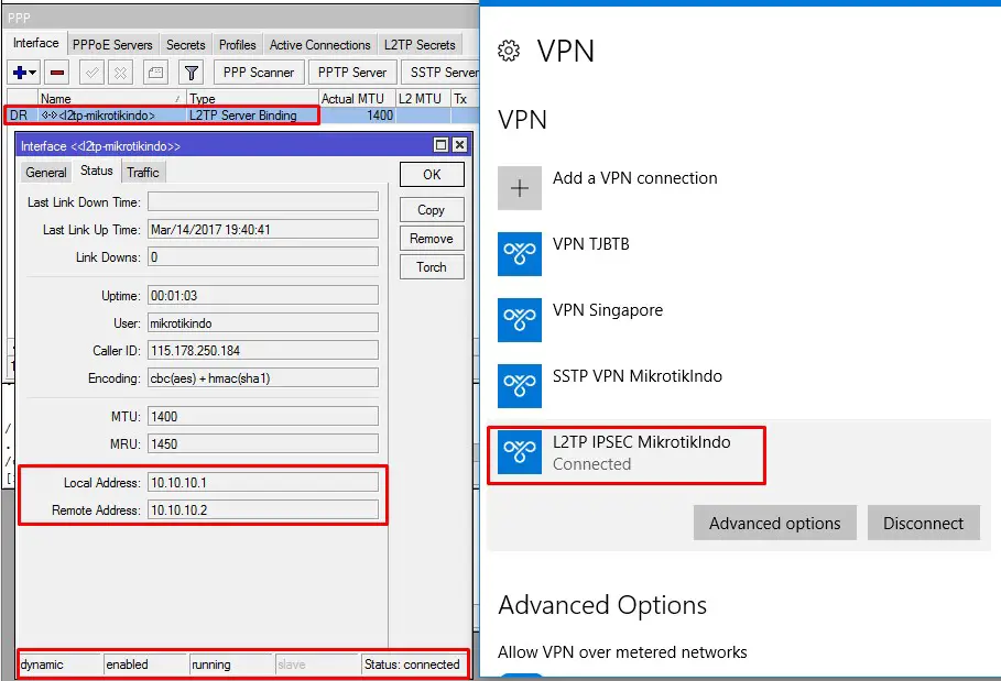 Windows L2TP IPsec Client Cennected