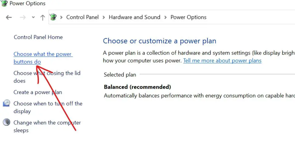 Step 4: Locate and click on the link that reads 'Choose what the power buttons do.'